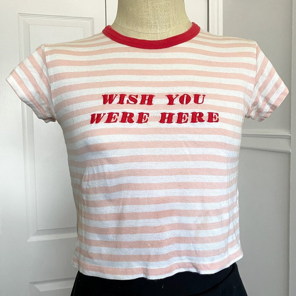 LA Hearts "Wish You Were Here" Striped Cropped Tee